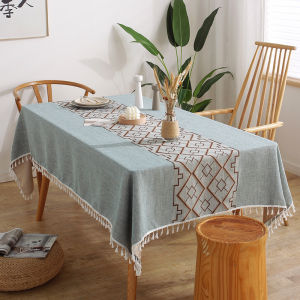 Rectangular Cotton Linen Tablecloth For 4-12 Seats Waterproof Scratch Resistant With Tassel Table Cloth Can Be Used For Picnic Mats Blankets
