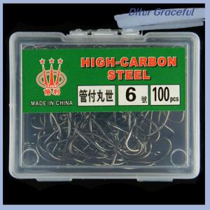 Ditur 100pcs Boxed Tube Maruse Hooks Black High Carbon Steel Coon And Sea Fishing Hooks With Ring And Barbed Wire