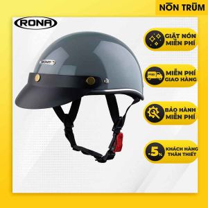 Nón bảo hiểm xe máy nửa đầu RONA haly viền bạc ximang bóng kèm lưỡi trai đen che nắng - Nón Trùm