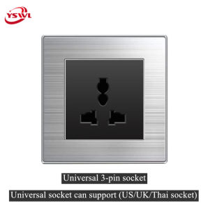YSVWL wall switch light outlet socket with led auto sensor light brushed stainless steel Tempered glass panel 110v-250v 1/2/3 Gang 1/2 Way switches electrical