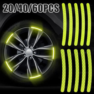 20/40/60ชิ้น รถยนต์ล้อสะท้อนแสงสีเขียวสติ๊กเกอร์ ยานยนต์ จักรยานแถบ สะท้อนแสง
