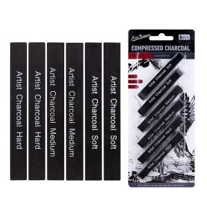 6pcs Sketch Charcoal Bars Set Soft Medium Hard Compressed Charcoal Sticks for Artists Students Sketching Drawing Art Supplies