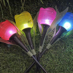 Hoomall Solar LED Light Outdoor Tulip Rose Flower Lamp Landscape Garden Decor Lawn Lamp Waterproof Garden Lights Outdoor Solar Lights