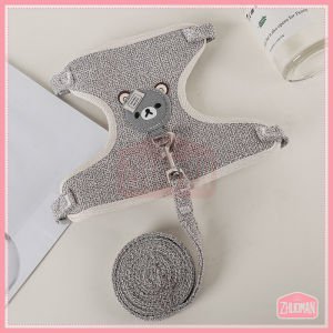 สายจูงสุนัข สายจูงแมว สายจูงสัตว์เลี้ยง ป้องกันไม่ให้หลุด ดีไซน์การ์ตูนหมี จับคู่แฟชั่น เนื้อผ้าใส่สบาย ปรับขนาดได้