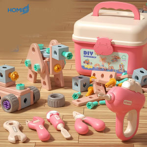 STEM Kids Assembly Toolbox Set with Electronic Toy Drill / Children Pretend Play DIY Tool Box Gift