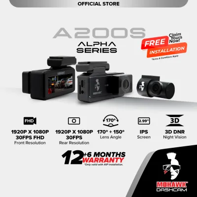 Mohawk Dashcam A200s Front n Rear DVR Car Recorder Dual Channel Dash Cam 1080P Full HD