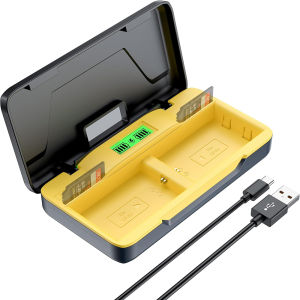 LP-E6 20W Dual Battery Storage Fast Charger with LCD Display with SD Card Slot