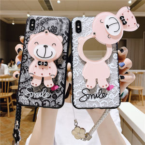 Phone Case OPPO A53 2020 A5 2020 A9 2020 Reno 2F F11 PRO Case with Hand Rope 3D Bear Mirror Cute Handphone Casing [GFAITH]