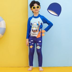 ชุดว่ายน้ำแขนยาวสำหรับเด็กใส่ฤดูร้อนชุดว่ายน้ำเด็กชายสไปเดอร์แมนรูปสัตว์ชุดว่ายน้ำ2ชิ้นชุดว่ายน้ำดีไซน์แฟชั่นพร้อมหมวกสำหรับเด็กอายุ3-12ปี