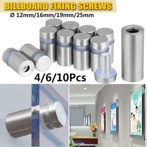 TRADER 4/6/10Pcs ทนทาน ชั้นวางอะคริลิค สแตนเลส สกรูยึดป้ายโฆษณา หมุดโฆษณา Standoffs กระดานโฆษณา Fixed Nails ตัวยึดกระจก