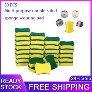 [Ready Stock]30pcs  Multi-purpose Double-faced Sponge Scouring Pads Dish Washing Scrub Sponge Stains Removing Cleaning Scrubber Brush for Kitchen Garage Bathroom