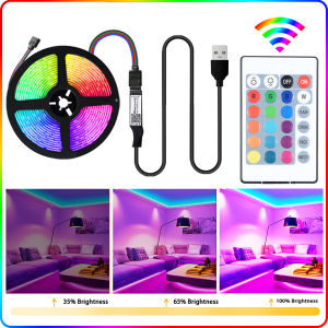 5050 RGB LED Strip Light IP65 Diode Tape Flexible LED Light Ribbon DC 5V USB Adapter+24Keys IR Remote Bedroom Kitchen Living Room TV Backlight Home Decorate Lighting