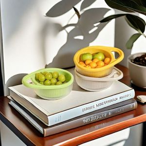 2IN1 Fruit Drain Basket with Handle Simple Double Layer Wash Basket Kitchen Supplies 沥水篮