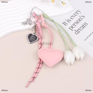 [COD] shiou Thời Trang Ngọt Ngào Tulip Da Dây Buộc Trái Tim Keychain Ins Phong Cách Bện Dây Móc Chìa Khóa Chủ Đa Năng Túi Mặt Dây Chuyền Trang Trí Quà Tặng