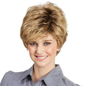 Shein hot-selling wig female fluffy chemical fiber short hair wigs European and American foreign trade gold brown oblique bangs mechanism headgear