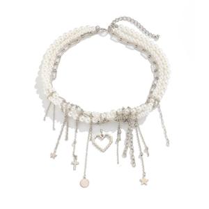 Elegant Multilayer Necklace with Vintage Star and Heart Tassels Pendant Chain Party Jewelry for Fashionable Outfits