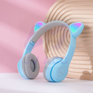 BLUETOOTH HEADSET HEDSET EARPHONE GAMING CAT LAMPU WIRELESS P47M