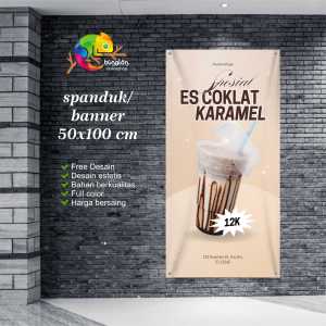 Cetak Spanduk Banner Krem & Coklat Minimalis Promosi Minuman Es Coklat