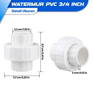 Sambungan Pipa Watermur PVC Socket 1/2 Inch 3/4 Inch Polos – Union Socket Konektor Pipa PVC 1/2 Inch 3/4 Inch Watermur Penyambung Pompa Air