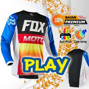 pakaian baju jersey Balap Motor trail cross set motocross custom F0X Hitam Biru Putih Adventure (Baju Saja) Free Nama Nomor sendiri trabas pria dewasa cros custom Enduro nama sendiri ukuran Jerset Set Size S M L XL XXL cocok suka untuk crf wr klx dan mx