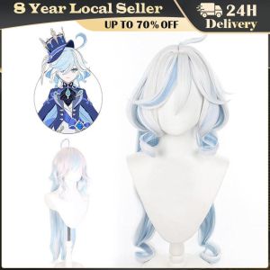 Furina Short Wig Focalors Cosplay Wig Short Silver White Blue Wig Cosplay Anime Cosplay Wigs Heat Resistant Synthetic Wigs