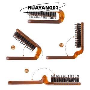 HUAYANG01 [2023 new HOT FASHION] Boar Bristle Hair Brush Amber Foldable Portable Comb Pocket Collapsible Travel Massager Styling Tool Salon Men Women Gift