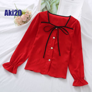 Aki20 Blouses for Ladies Casual Chiffon Shirt Women 2024 New Design Korean Style Fashion All-match Top Blouse for Woman Blouses for Women Styles 2024 Baju Perempuan