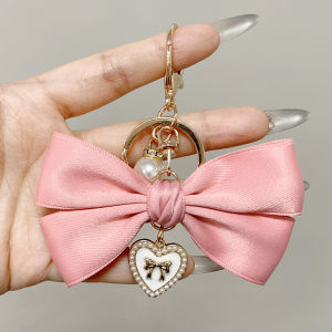 New Cloth Bowknot Keychain for Women Sweet Ribbon Bow Keyring Pearl Heart Pendant Charm Key Holder for Girls Bag Pendant