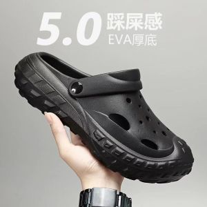 ISARO Thoải mái lỗ giày Dép Nam Đế Bằng Chống mùi và chống trơn trượt Đen xám bền