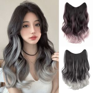 STARGOODS ไล่ระดับสี วิกผมยาวหยิกสังเคราะห์ รูปตัวยู หยัก แผ่นปิดผมที่ทาสีแบบปารีส ระบายอากาศได้ดี ชิ้นผม ต่อผมฟู สำหรับผู้หญิง