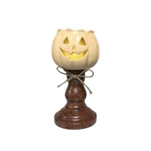 FORTUNESS Antique Finish Pumpkin Candle Holder with Light Vintage Style with Bow Halloween Pumpkin Lamp Seasonal Decor Hollowed-out Tealight Candle Holder Lamp Farmhouse Decor
