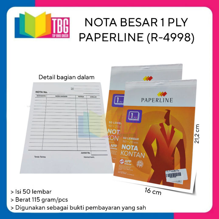 Nota Ppl R1 Besar (2 PCS) NOTA BESAR 1 PLY PAPERLINE / NOTA KONTAN / NOTA TANDA BUKTI ...