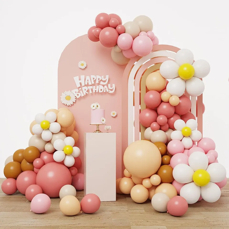 95Pcs Flower Balloon Garland Arch Kit Retro Pink Nude Color and Sand White  Balloons for Wedding Baby Shower Birthday Groovy Party Decorations | Lazada  PH