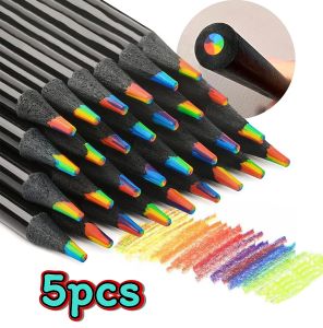 5 แท่ง ดินสอสีรุ้ง 7 สีในแท่งเดียว ดินสอระบายสีสำหรับเด็กและผู้ใหญ่ ดินสอไม้หลากสีรุ้ อุปกรณ์ศิลปะวาดภาพระบายสี