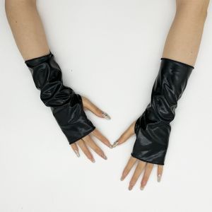 BESTOUR 1 Pair Glossy Finish Fingerless Gloves Sleeve Set Punk Style PU Leather Gloves Fashion Imitation Leather Cosplay Gloves Halloween Dress Up