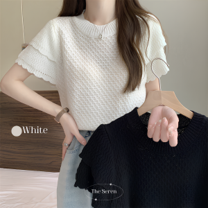 เสื้อยืดไหมพรมแขนสองชั้น รูปทรงเรียบหรู 3 สี สำหรับผู้หญิง