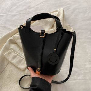 Small Lock Hand PU Soft Leather Bucket Bag with FREE POUCH FREE SLING