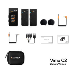 Comica Vimo C Hands-free Wireless Lavalier Microphone with Noise Cancellation Safety Mode Dual Wireless Lapel Microphone with Charging Case for iPhone Android Gopro Dji Action Camera and DSLR Cameras Laptop PC for Vlogging Interviewing