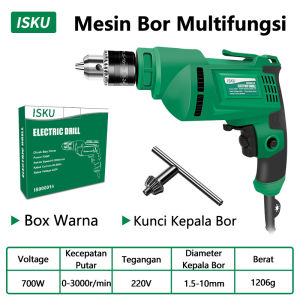 ISKU mesin bor tangan listrik bor/electric drill bolak-balik 700w mata bor 1.5-10mm bisa drill beton tembok metal kayu