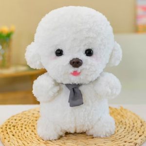 TSEVD Simulation Bichon Frise Plush White Gray Stuffed Animal Puppy Plushies Boys Girls Cartoon Plush Dog Toy Xmas Birthday Gifts