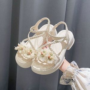 Free Shipping Thick-Soled Sandals 2026 New Summer Collection Chunky Heels Pearl And Floral Embellishments Perfect For A Fresh And Youthful Look Pairs Well With Dresses Beach Sandals And Roman-Style Shoes