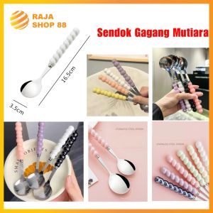 Sendok Stainless Steel Gagang Mutiara Sendok Pearl Cutlery Aesthetic Perlengkapan Makan