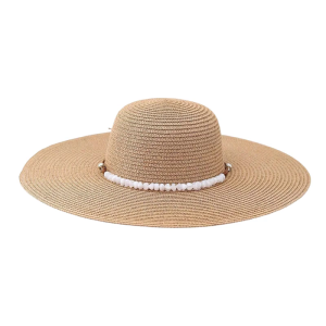 Womens Pearls Accented Victorian Hat Natural Paper Straw Adjustable Band Breathable Design Beach Gardening Hat