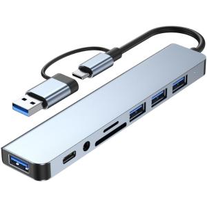 USB C HUB 8 in 1 USB C/USB3.0 Adapter Docking Station with 3xUSB2.0+1xUSB3.0+1xType C Reader Adapter Laptop Dock