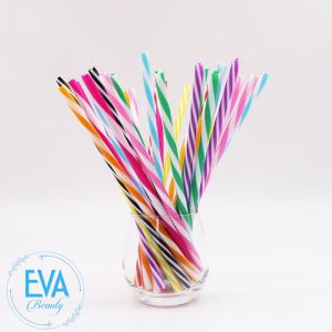 Set 12 Ống Hút Nhựa Cứng Kẻ Sọc Nhiều Màu Có Thể Tái Sử Dụng M3501