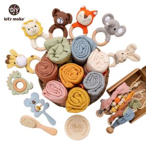 Lets Make Baby Shower Gift 1 Set Newborn Birth Ceremony 100% Cotton BlanketShaking Rattle Toy