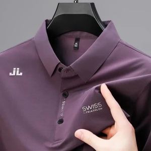 Ice Silk Cool Short Sleeved Polo For Men Formal Summer Printed Business Casual MenS Tops