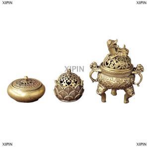 [COD] XIPIN กระถางธูปทองเหลืองขนาดเล็กลายดอกบัว Jiuding