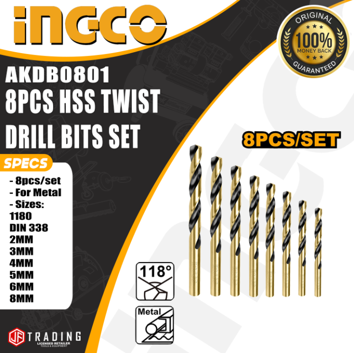 INGCO 8pcs HSS Drill Bit Set for Metal — Model AKDB0801 — Heavy Duty ...
