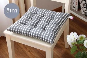 🎁พร้อมส่งในไทย🌈เลือกสีได้!! เบาะรองนั่ง 40x40 cm. เบาะรองนั่งเก้าอี้ พร้อมเชือกผูกกันหลุด ลายสก็อต